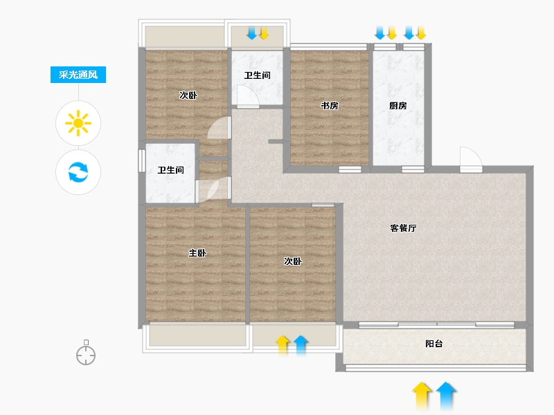 江苏省-苏州市-九龙仓邂湾澜庭143m²-114.35-户型库-采光通风