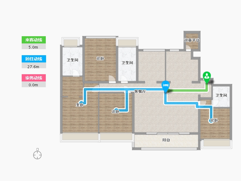 江苏省-苏州市-九龙仓邂湾澜庭D户型207m²-168.87-户型库-动静线