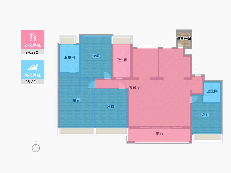 江苏省-苏州市-九龙仓邂湾澜庭D户型207m²-168.87-户型库-动静分区