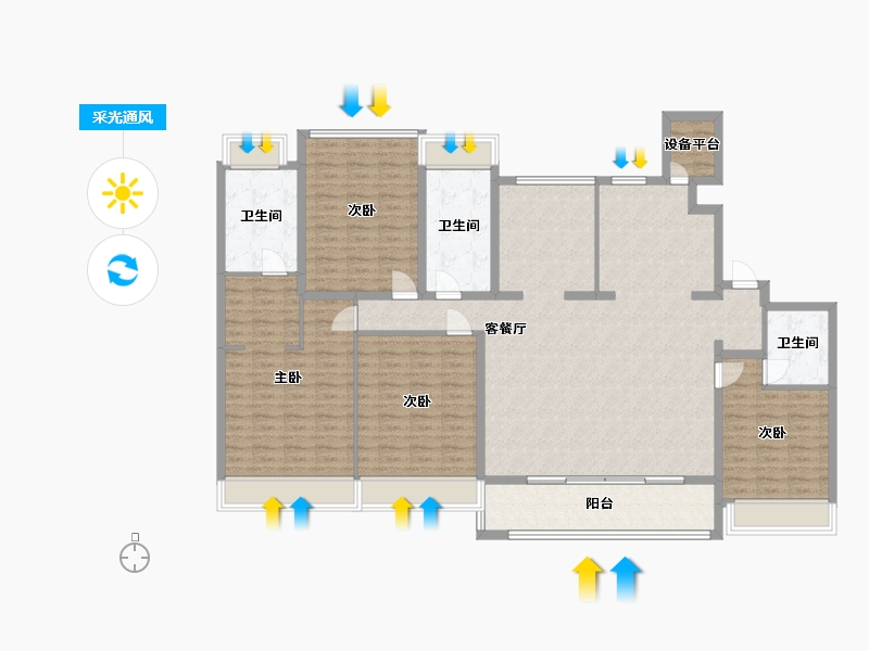 江苏省-苏州市-九龙仓邂湾澜庭D户型207m²-168.87-户型库-采光通风