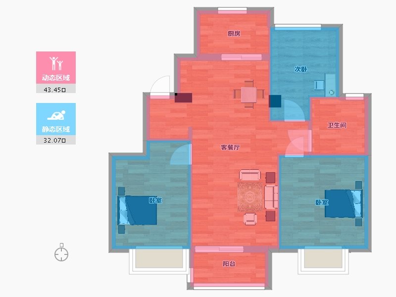 江苏省-南京市-中骏合景柏景湾1号楼,2号楼A户型85m²-67.98-户型库-动静分区