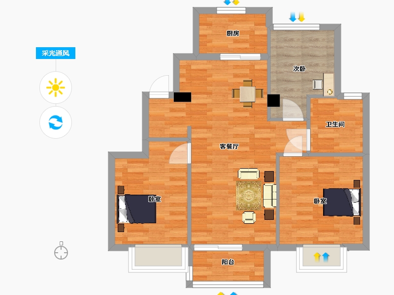 江苏省-南京市-中骏合景柏景湾1号楼,2号楼A户型85m²-67.98-户型库-采光通风