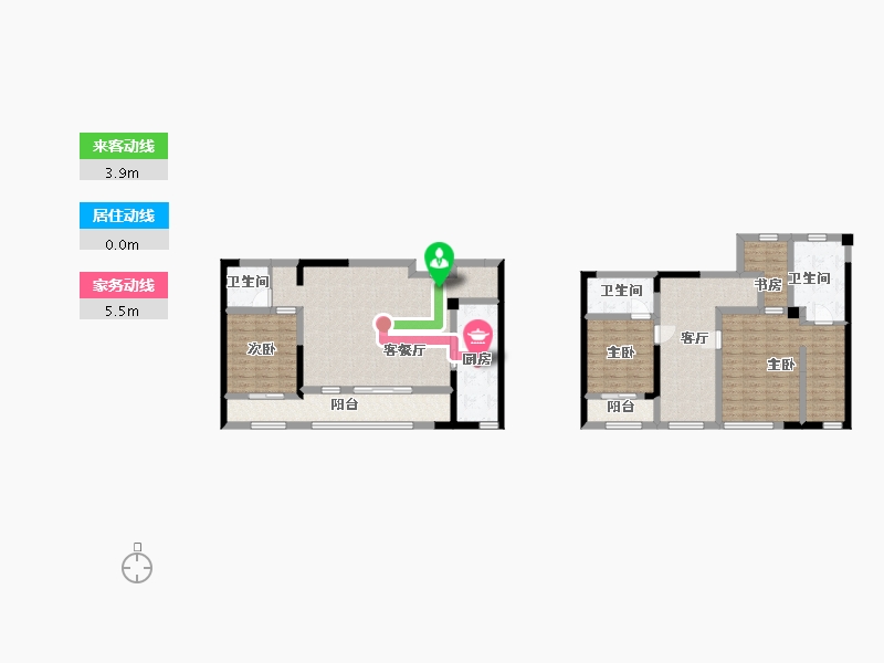 江苏省-苏州市-仁恒运河时代B户型168m²-135.00-户型库-动静线