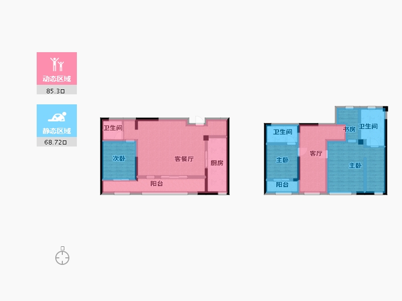 江苏省-苏州市-仁恒运河时代B户型168m²-135.00-户型库-动静分区