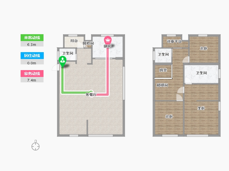 江苏省-苏州市-仁恒运河时代C户型195m²-162.18-户型库-动静线