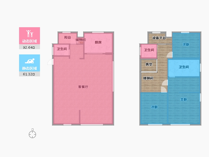 江苏省-苏州市-仁恒运河时代C户型195m²-162.18-户型库-动静分区