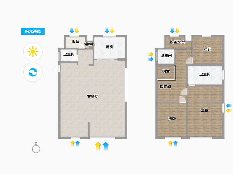 江苏省-苏州市-仁恒运河时代C户型195m²-162.18-户型库-采光通风