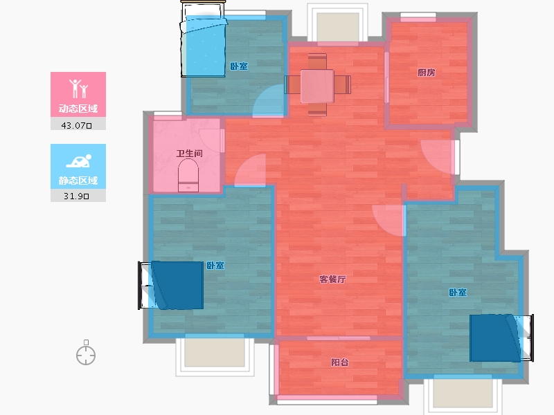 江苏省-南京市-云溪璟园18幢,6幢,10幢85㎡-68.00-户型库-动静分区