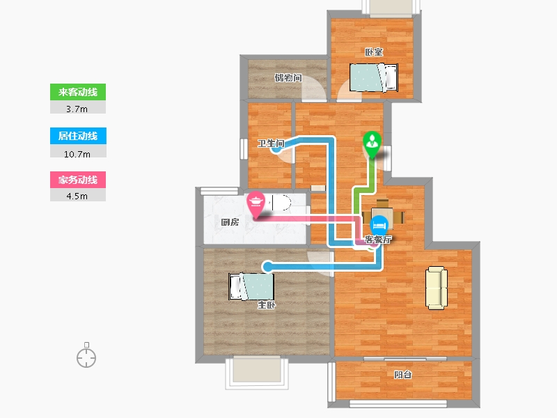 江苏省-南京市-红豆香江华庭2幢,5幢D户型85m²-68.00-户型库-动静线