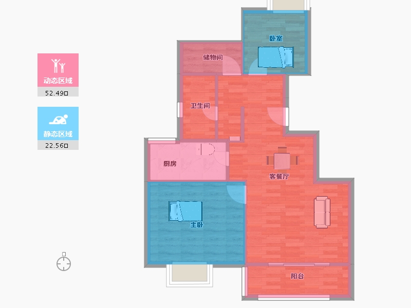 江苏省-南京市-红豆香江华庭2幢,5幢D户型85m²-68.00-户型库-动静分区