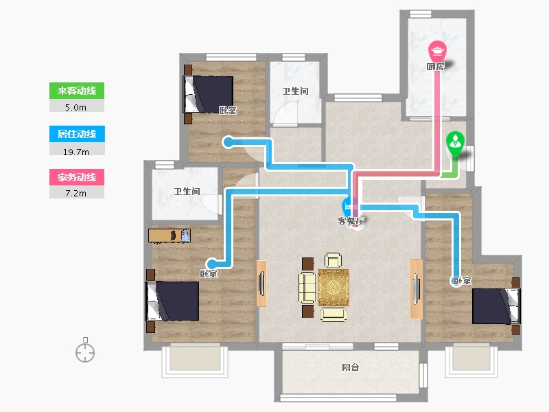 江苏省-南京市-如意郡108m²-86.40-户型库-动静线