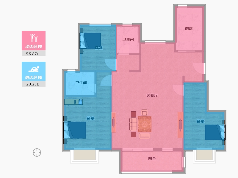 江苏省-南京市-如意郡108m²-86.40-户型库-动静分区