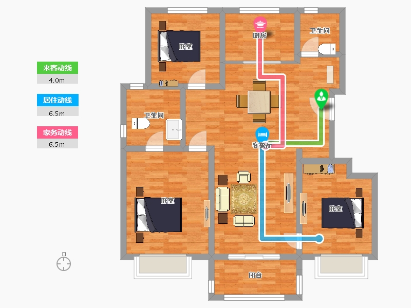 江苏省-南京市-樾山林语A户型123㎡-98.40-户型库-动静线