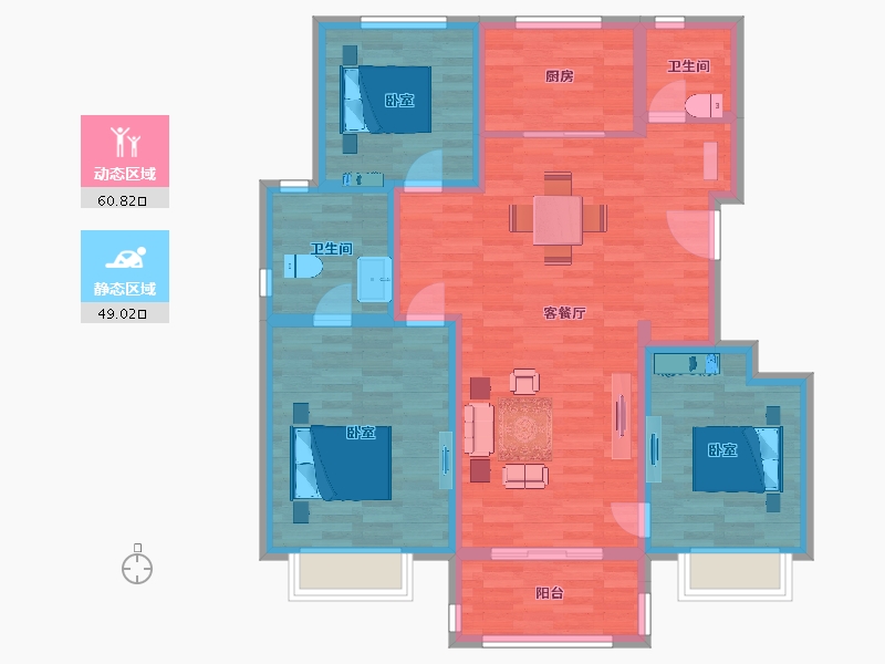 江苏省-南京市-樾山林语A户型123㎡-98.40-户型库-动静分区