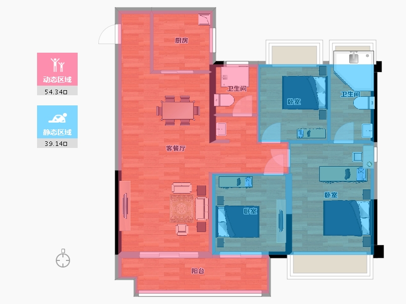 江苏省-南京市-山和宸园B4户型星宸105㎡-84.00-户型库-动静分区