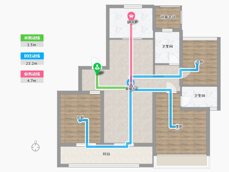 江苏省-苏州市-熙境云庭B2雅境119m²-97.69-户型库-动静线