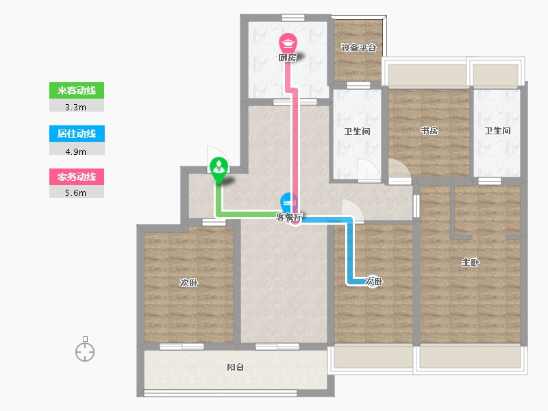 江苏省-苏州市-熙境云庭C2揽境133m²-109.49-户型库-动静线