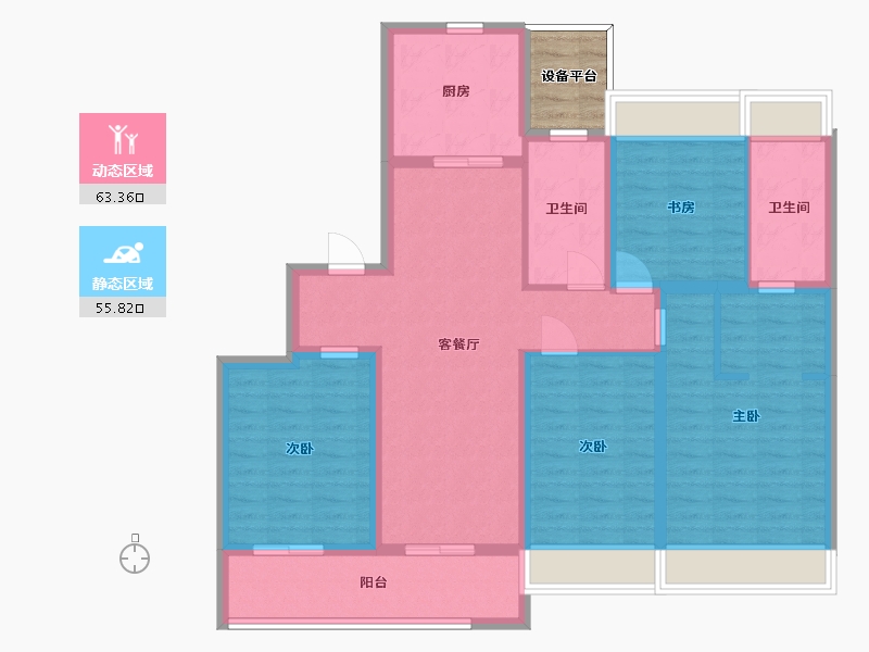 江苏省-苏州市-熙境云庭C2揽境133m²-109.49-户型库-动静分区