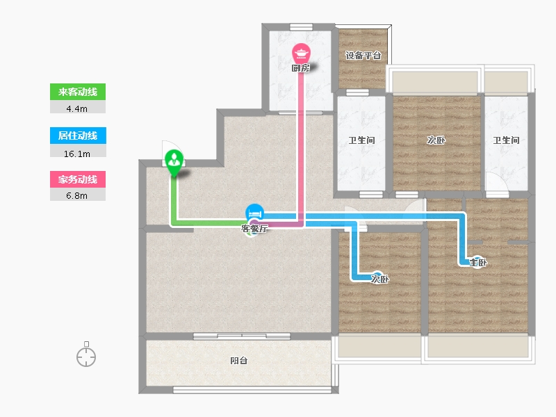 江苏省-苏州市-熙境云庭C1宽境137m²-113.20-户型库-动静线