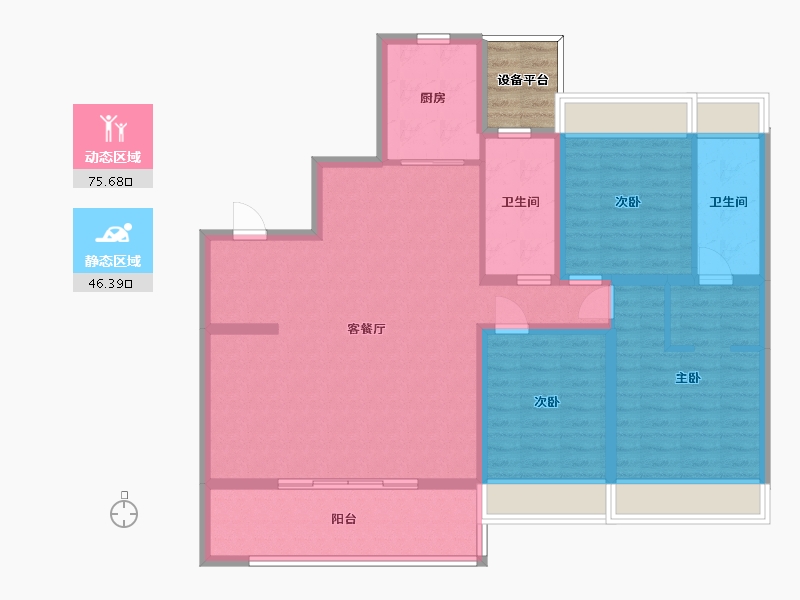 江苏省-苏州市-熙境云庭C1宽境137m²-113.20-户型库-动静分区