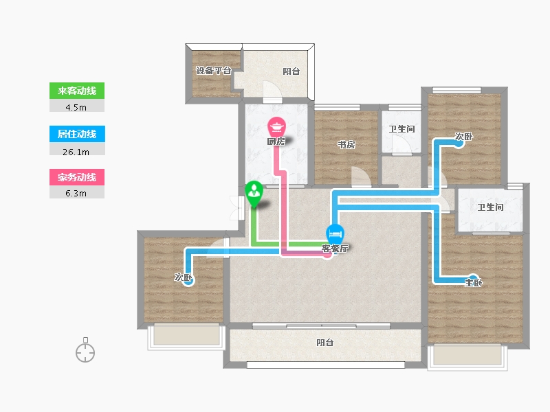 江苏省-苏州市-观枫四季花园拾云3栋146m²-123.03-户型库-动静线