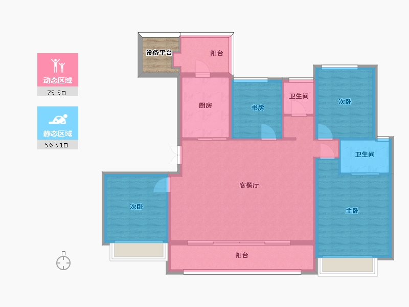 江苏省-苏州市-观枫四季花园拾云3栋146m²-123.03-户型库-动静分区