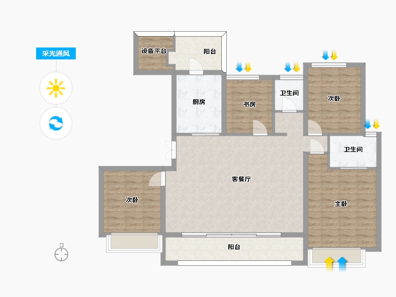 江苏省-苏州市-观枫四季花园拾云3栋146m²-123.03-户型库-采光通风