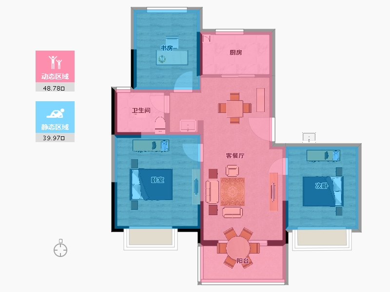 江苏省-南京市-招商雍宁府24幢,26幢,29幢G1户型99m²-79.06-户型库-动静分区