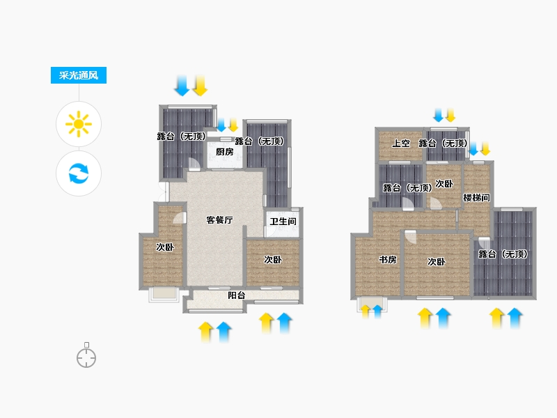 江苏省-南京市-弘阳燕澜七缙01幢,02幢,03幢131m²-198.12-户型库-采光通风