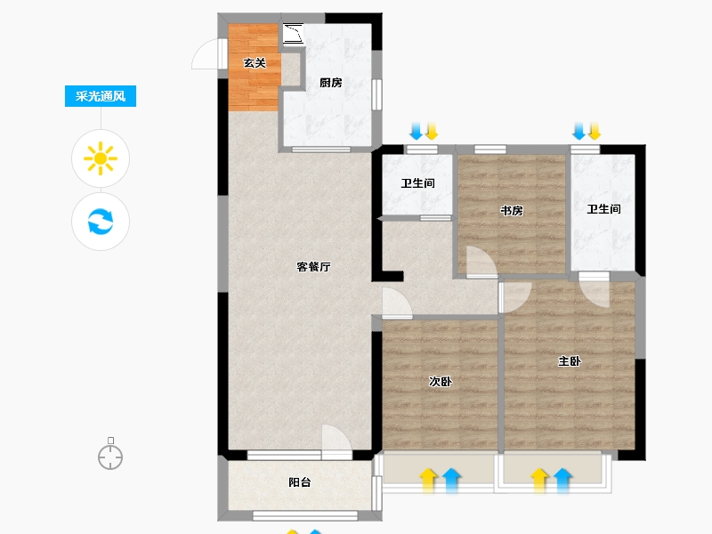 山东省-济南市-魅力之城-90.88-户型库-采光通风