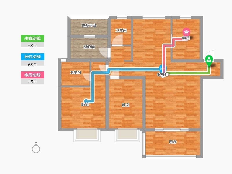 江苏省-南京市-爱涛天禧明庭A户型118m²-94.81-户型库-动静线