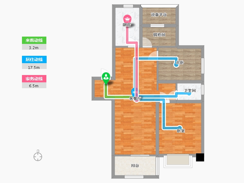 江苏省-南京市-爱涛天禧明庭C户型94m²-75.21-户型库-动静线