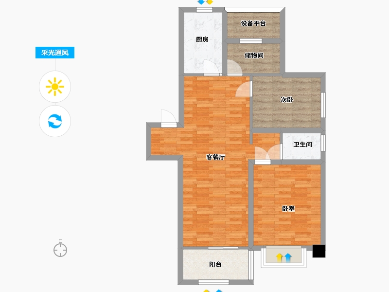 江苏省-南京市-爱涛天禧明庭C户型94m²-75.21-户型库-采光通风