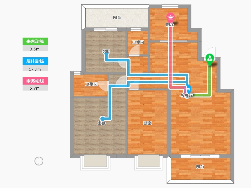 江苏省-南京市-爱涛天禧明庭E户型118m²-94.39-户型库-动静线