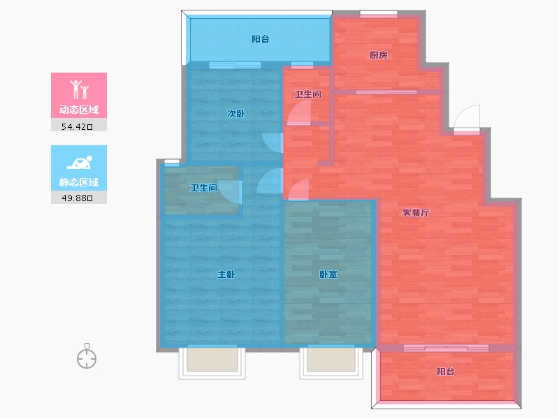 江苏省-南京市-爱涛天禧明庭E户型118m²-94.39-户型库-动静分区