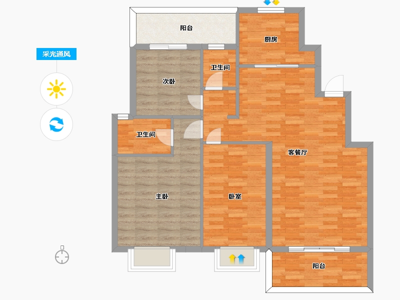 江苏省-南京市-爱涛天禧明庭E户型118m²-94.39-户型库-采光通风