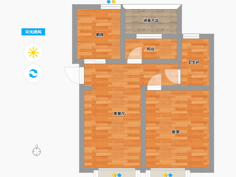 江苏省-南京市-爱涛天禧明庭B'户型54m²-46.58-户型库-采光通风