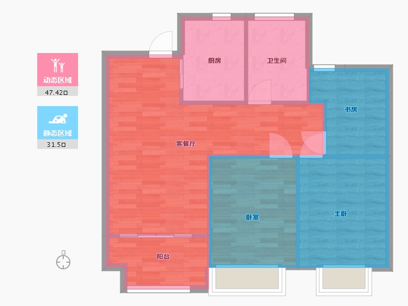 江苏省-南京市-建发央誉5幢,1幢,2幢,3幢,19幢90㎡-71.99-户型库-动静分区