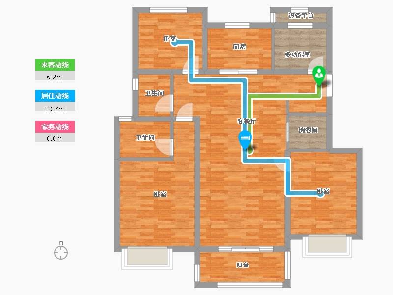 江苏省-南京市-望景名府5幢,6幢，C户型126m²-101.78-户型库-动静线