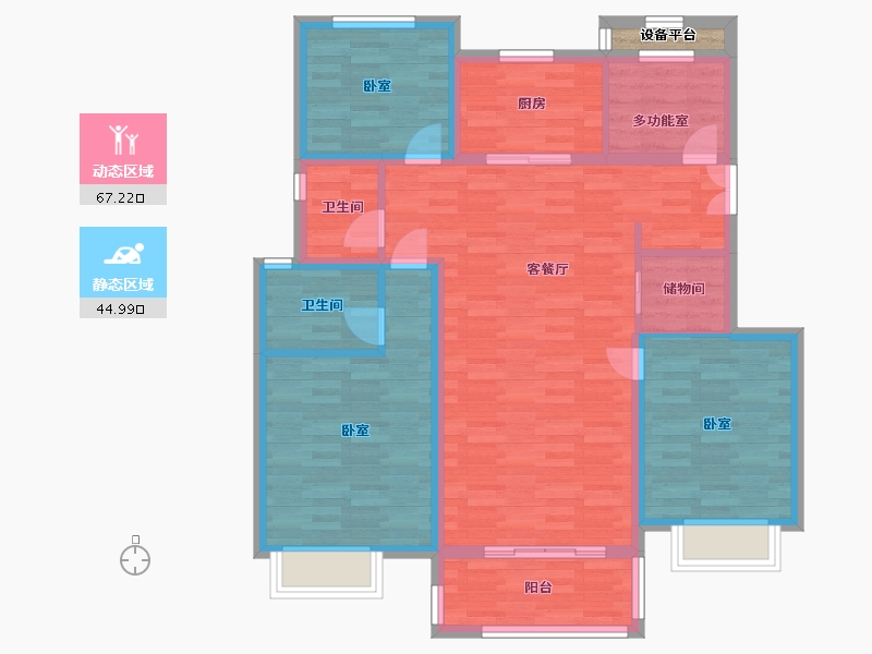 江苏省-南京市-望景名府5幢,6幢，C户型126m²-101.78-户型库-动静分区