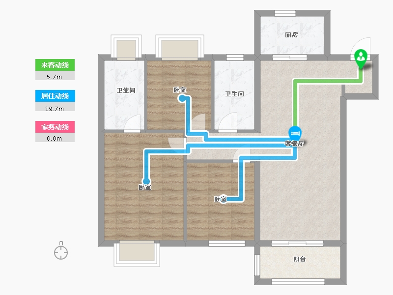 江苏省-南京市-银城孔雀城天荟2幢,3幢,4幢B户型105m²-83.99-户型库-动静线