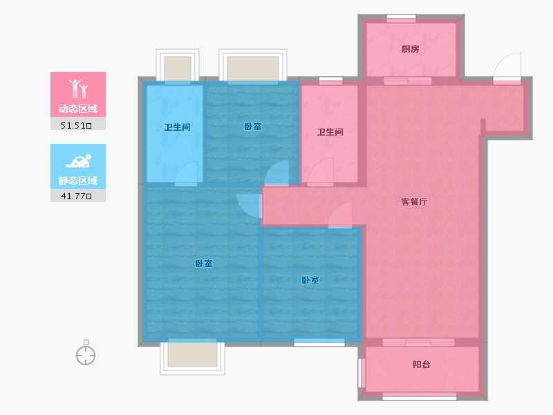 江苏省-南京市-银城孔雀城天荟2幢,3幢,4幢B户型105m²-83.99-户型库-动静分区