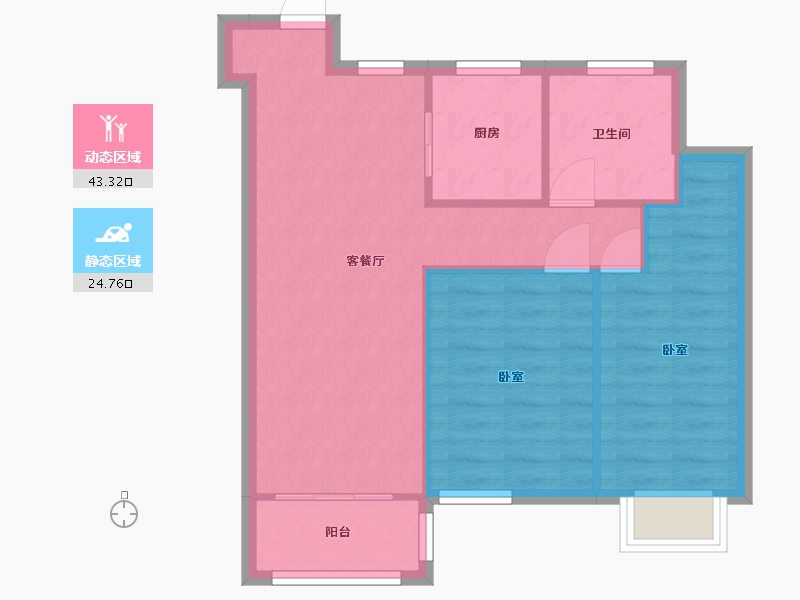 江苏省-南京市-银城孔雀城天荟11幢,C--9幢78m²-61.56-户型库-动静分区