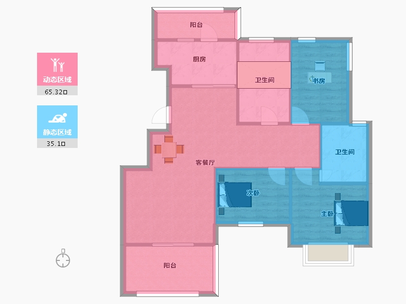 江苏省-南京市-橡树城春熙苑38，41，45幢Gc114m²-91.20-户型库-动静分区