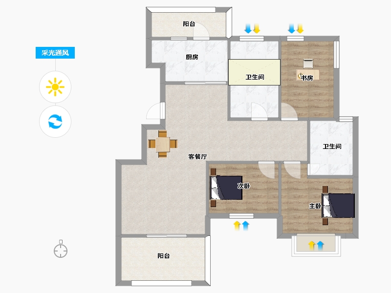 江苏省-南京市-橡树城春熙苑38，41，45幢Gc114m²-91.20-户型库-采光通风