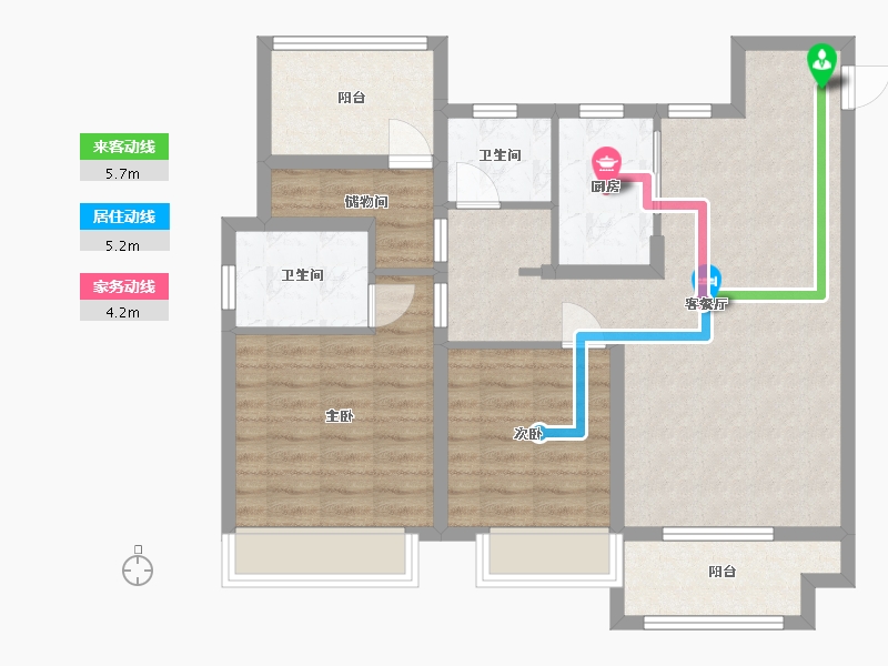 江苏省-苏州市-中梁珑璟阁B1户型107m²-85.72-户型库-动静线