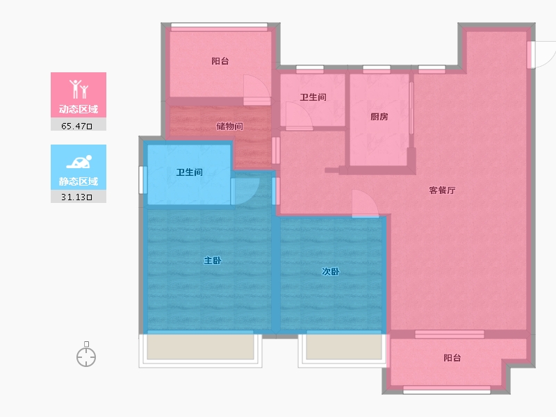 江苏省-苏州市-中梁珑璟阁B1户型107m²-85.72-户型库-动静分区