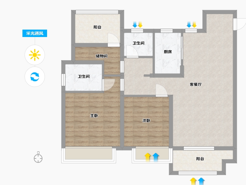 江苏省-苏州市-中梁珑璟阁B1户型107m²-85.72-户型库-采光通风