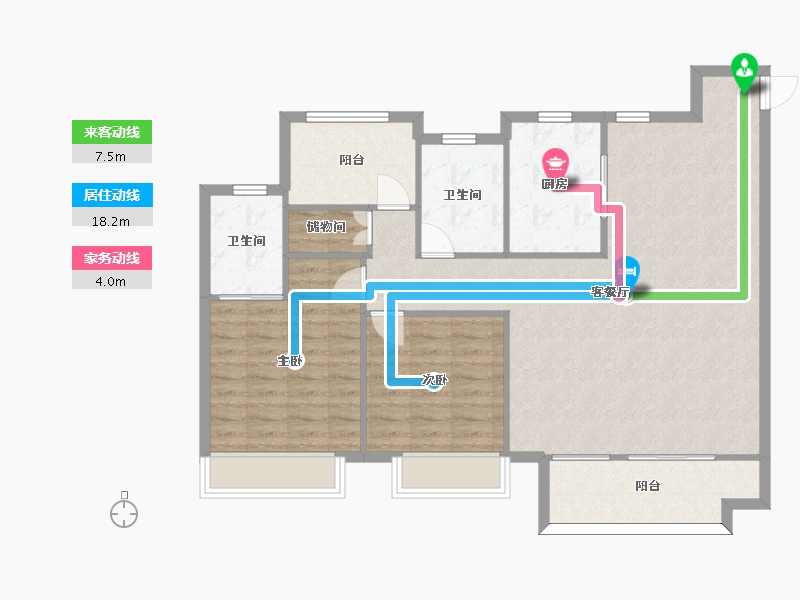 江苏省-苏州市-中梁珑璟阁C1户型127m²-101.00-户型库-动静线