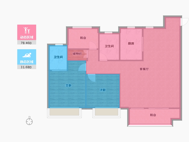 江苏省-苏州市-中梁珑璟阁C1户型127m²-101.00-户型库-动静分区